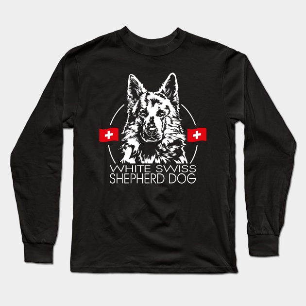 White Swiss Shepherd Dog Portrait Long Sleeve T-Shirt by wilsigns